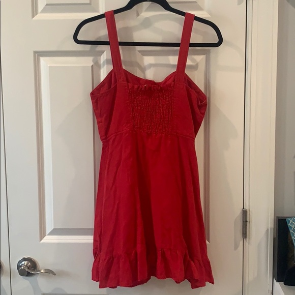 Zara Red Linen Button Down Sleeveless Dress Sz L - Picture 4 of 6